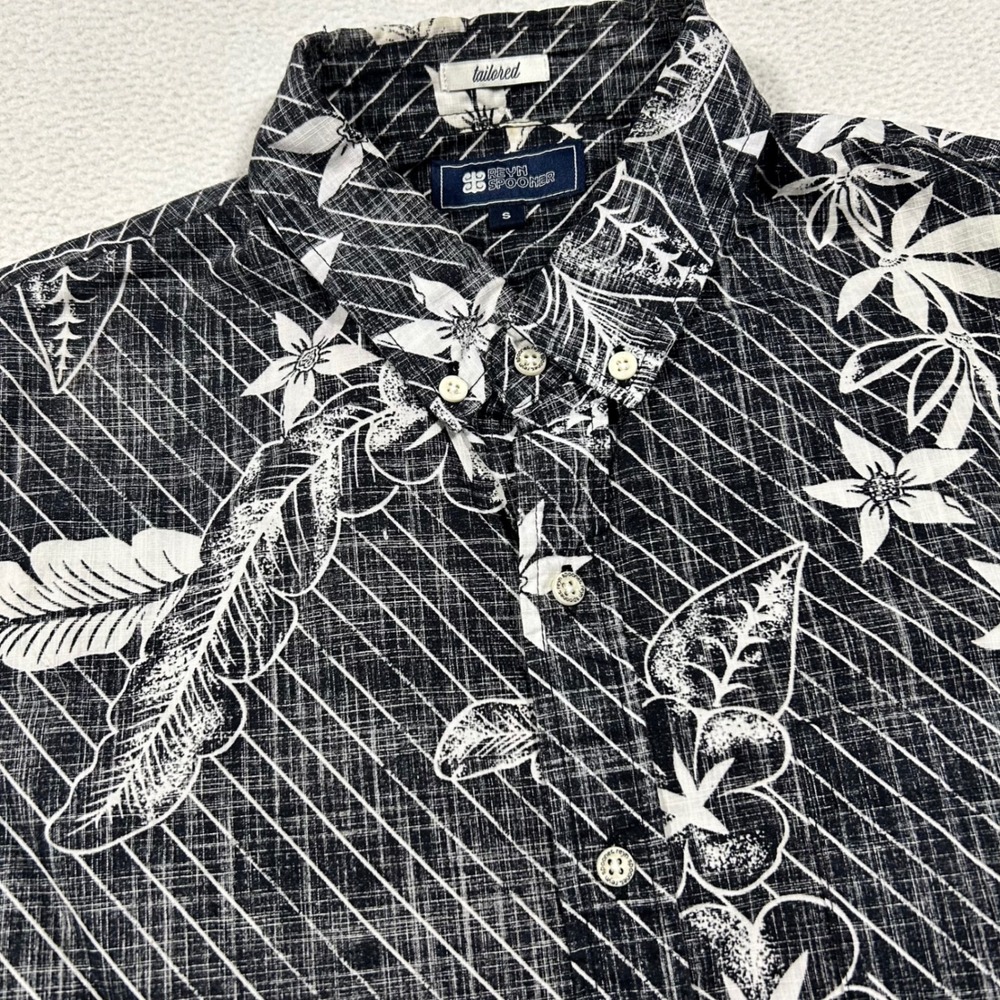 Reyn Spooner Shirt Mens S Black White Floral Tailored Fit Short Sleeve Aloha